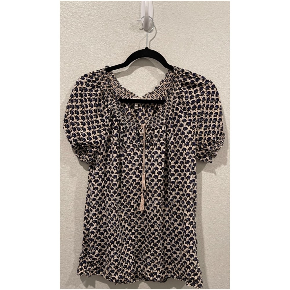 JOIE Elephant Print Short Sleeve Silk Blouse